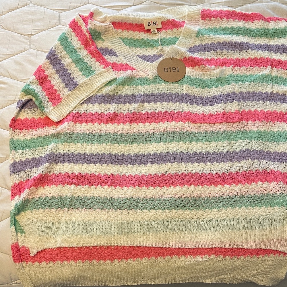 BiBi Women's Colorful Striped Sweater - Pink, Purple, Green, White